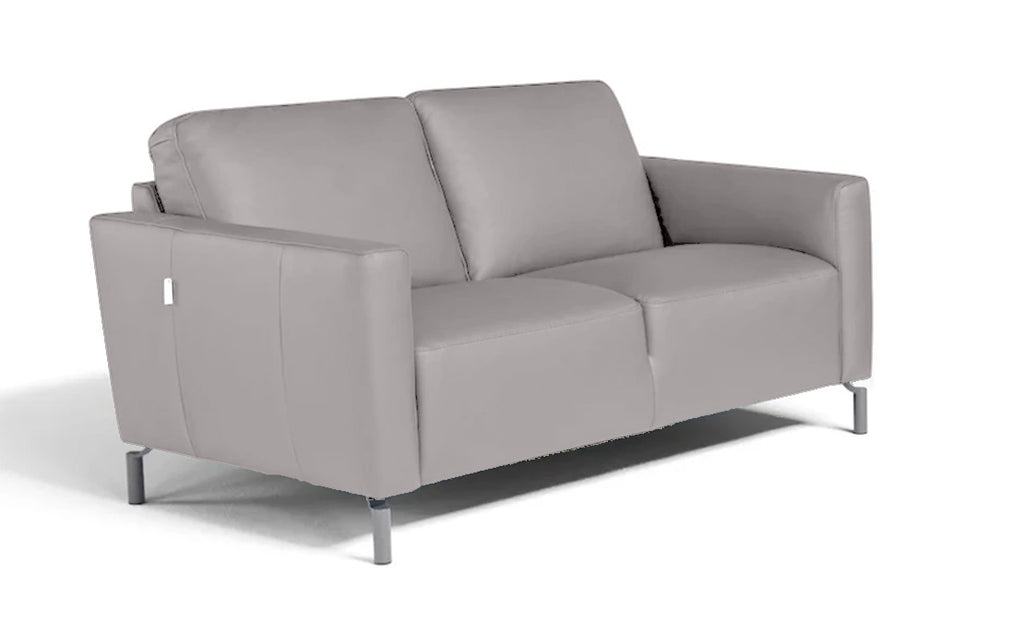 Caleb Leather Loveseat in Light Grey | Max Divani