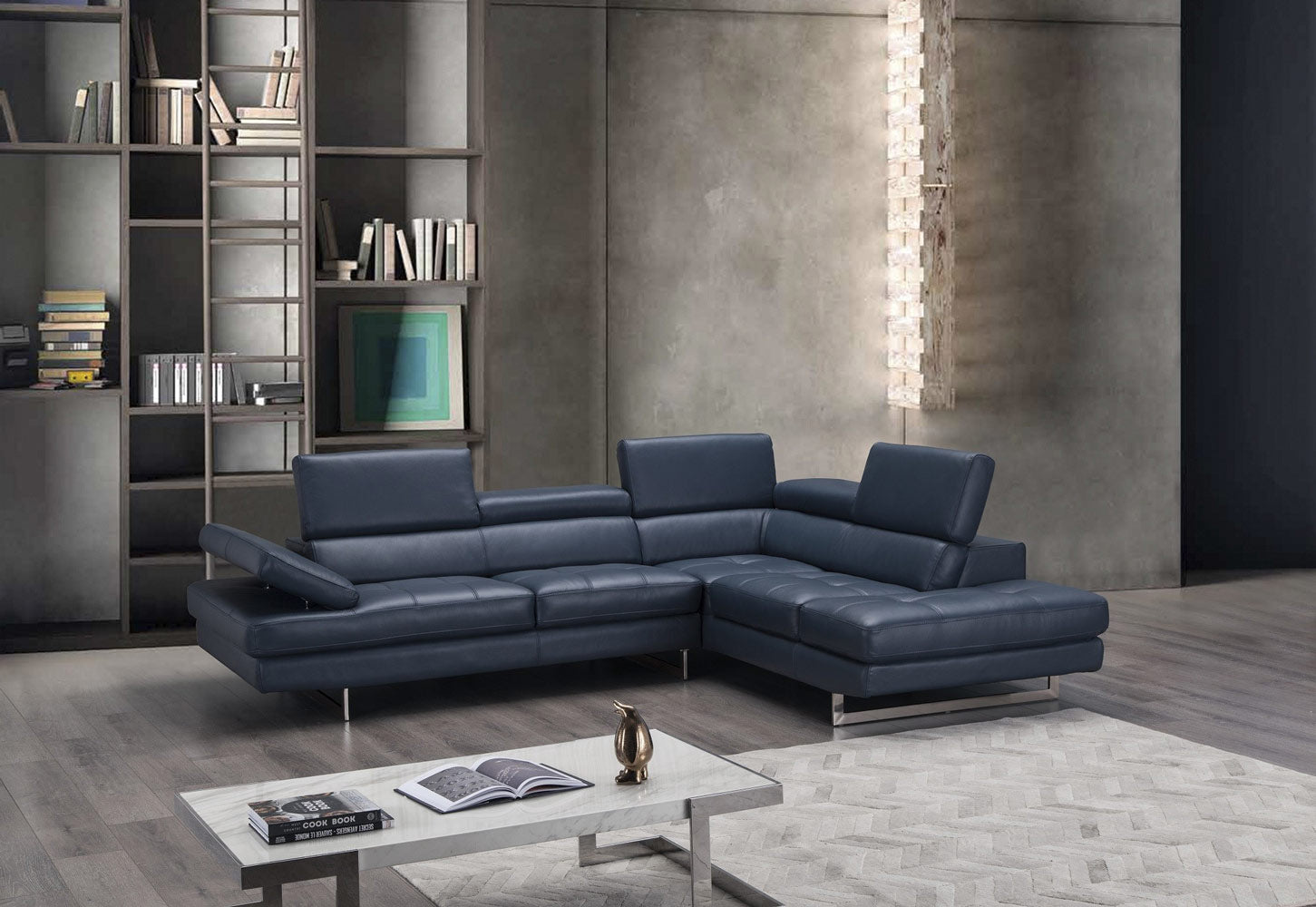 Forza A761 Italian Leather Sectional In Blue