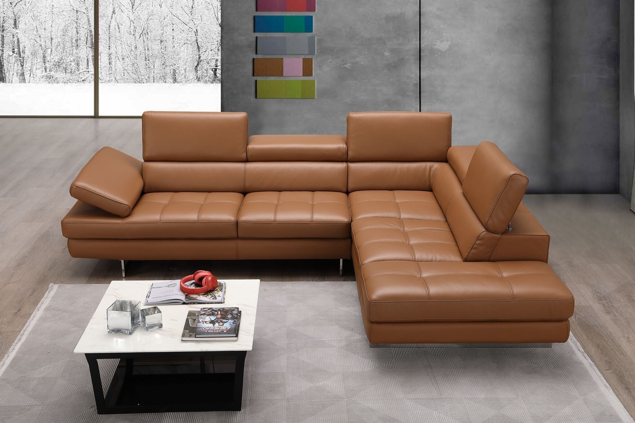 Forza A761 Italian Leather Sectional In Caramel