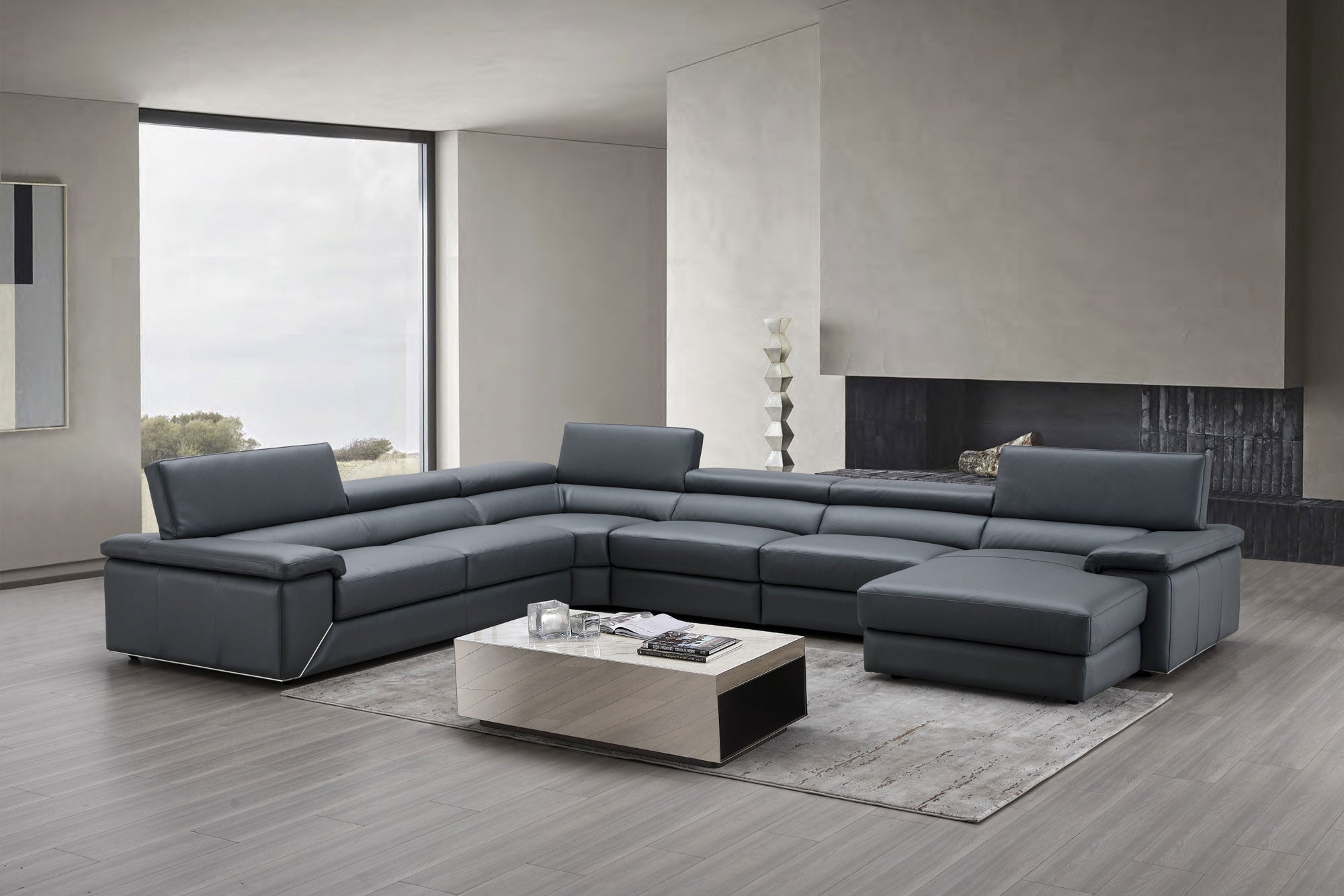 Kobe Leather Sectional in Blue Grey | J&M Furniture